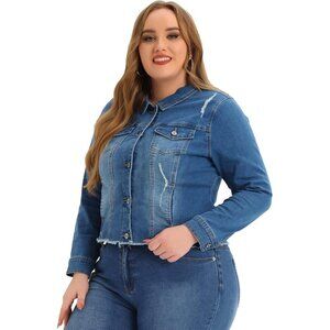 Women's Plus Size Denim Jacket Cotton Polyester Spandex Frayed Cold Weather